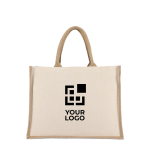 Shopper di cotone con lati e fondo in juta 320 g/m2 vista area di stampa