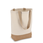 Borsa di cotone con soffietto inferiore e manici in juta 320 g/m2 color beige seconda vista
