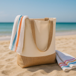 Borsa di cotone con soffietto inferiore e manici in juta 320 g/m2 color beige quinta vista