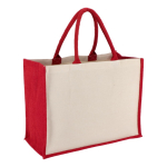Borsa di cotone con lati e fondo in juta colorata 320 g/m2 color rosso