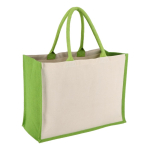 Borsa di cotone con lati e fondo in juta colorata 320 g/m2 color lime