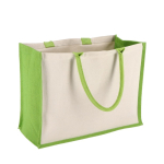 Borsa di cotone con lati e fondo in juta colorata 320 g/m2 color lime seconda vista