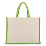 Borsa di cotone con lati e fondo in juta colorata 320 g/m2 color lime terza vista