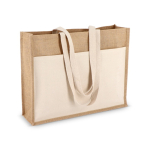 Shopper in juta con tasca frontale in cotone manici coordinati 320g/m2 color beige
