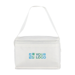 Borsa termica con rivestimento in alluminio interno per 6 lattine vista area di stampa