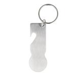 Portachiavi con gettone carrello e apribottiglie in acciaio inox color argento