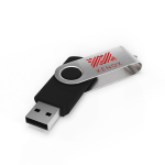 USB su misura in plastica con clip metallica rotante prodotta in UE color nero vista con stampa
