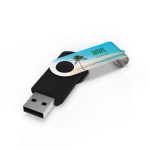 USB su misura in plastica con clip metallica rotante prodotta in UE color nero vista con stampa