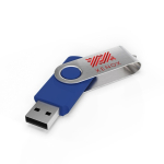 USB su misura in plastica con clip metallica rotante prodotta in UE color blu vista con stampa