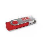 USB su misura in plastica con clip metallica rotante prodotta in UE color rosso vista con stampa
