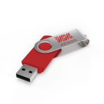 USB su misura in plastica con clip metallica rotante prodotta in UE color rosso vista con stampa