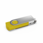 USB su misura in plastica con clip metallica rotante prodotta in UE color giallo vista angolo frontale sinistro