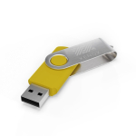 USB su misura in plastica con clip metallica rotante prodotta in UE color giallo vista con stampa