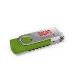 USB su misura in plastica con clip metallica rotante prodotta in UE color lime vista con stampa