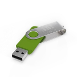 USB su misura in plastica con clip metallica rotante prodotta in UE color lime vista con stampa