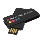 Memoria USB su misura in plastica rotante prodotta in UE color nero vista con stampa