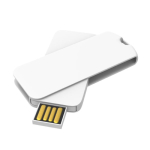 Memoria USB su misura in plastica rotante prodotta in UE color bianco vista angolo frontale sinistro
