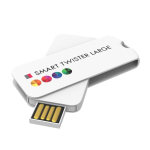 Memoria USB su misura in plastica rotante prodotta in UE color bianco vista con stampa