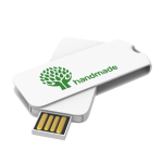Memoria USB su misura in plastica rotante prodotta in UE color bianco vista con stampa