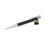 Penna USB su misura in gomma e metallo prodotta in UE color nero vista angolo frontale sinistro