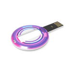 Memoria USB su misura rotonda e a scomparsa prodotta in UE color bianco vista con stampa