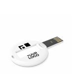 Memoria USB su misura rotonda e a scomparsa prodotta in UE color bianco vista area di stampa