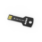 USB su misura in metallo a forma di chiave prodotta in UE color nero vista con stampa