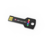 USB su misura in metallo a forma di chiave prodotta in UE color nero vista con stampa