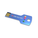 USB su misura in metallo a forma di chiave prodotta in UE color blu vista con stampa