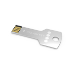 USB su misura in metallo a forma di chiave prodotta in UE color argento vista con stampa