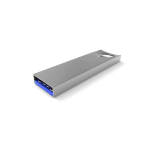 USB su misura in metallo per mazzo di chiavi prodotta in UE color argento vista angolo frontale sinistro