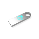 USB su misura in metallo piccola e agganciabile prodotta in UE color argento vista con stampa