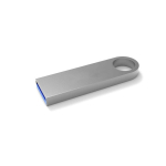 USB su misura in metallo per mazzo di chiavi prodotta in UE color argento vista angolo frontale sinistro