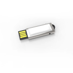 USB su misura in metallo con formato estraibile prodotta in UE color argento vista angolo frontale sinistro