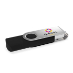 USB su misura in metallo con connettore USB e Tipo-C prodotta in UE color nero vista con stampa