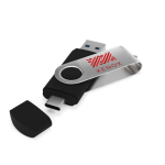 USB su misura in metallo con connettore USB e Tipo-C prodotta in UE color nero vista con stampa