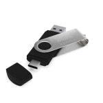 USB su misura in metallo con connettore USB e Tipo-C prodotta in UE color nero vista con stampa