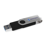USB su misura in metallo con connettore USB e Tipo-C prodotta in UE color nero vista con stampa