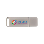 USB su misura in metallo con cappuccio di chiusura prodotta in UE color argento vista con stampa