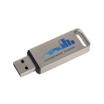 USB su misura in metallo con cappuccio di chiusura prodotta in UE color argento vista con stampa