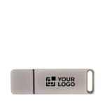 USB su misura in metallo con cappuccio di chiusura prodotta in UE color argento vista area di stampa