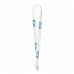 Lanyard su misura realizzato in cotone organico con moschettone color bianco vista area di stampa