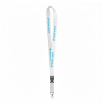 Lanyard su misura sganciabile realizzato in amido di mais color bianco vista area di stampa