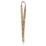 Lanyard su misura realizzato in poliestere e sughero con moschettone color nero