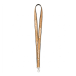 Lanyard su misura realizzato in poliestere e sughero con moschettone color nero vista area di stampa
