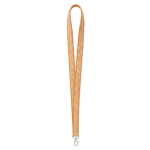 Lanyard su misura realizzato in poliestere e sughero con moschettone color arancione settima vista