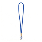 Lanyard su misura tubolare in poliestere con dettaglio in bambù color blu elettrico vista area di stampa