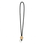Lanyard su misura tubolare poliestere e dettaglio circolare in bambù color nero settima vista
