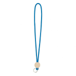 Lanyard su misura tubolare poliestere e dettaglio circolare in bambù color blu settima vista