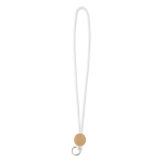 Lanyard su misura tubolare poliestere e dettaglio circolare in bambù color bianco settima vista